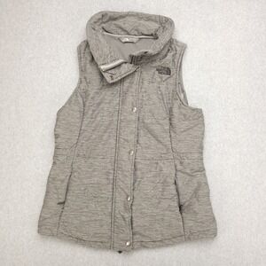 The North Face Pseudio Vest Womens S Gray Heathered Full Zip Snap Button Collar